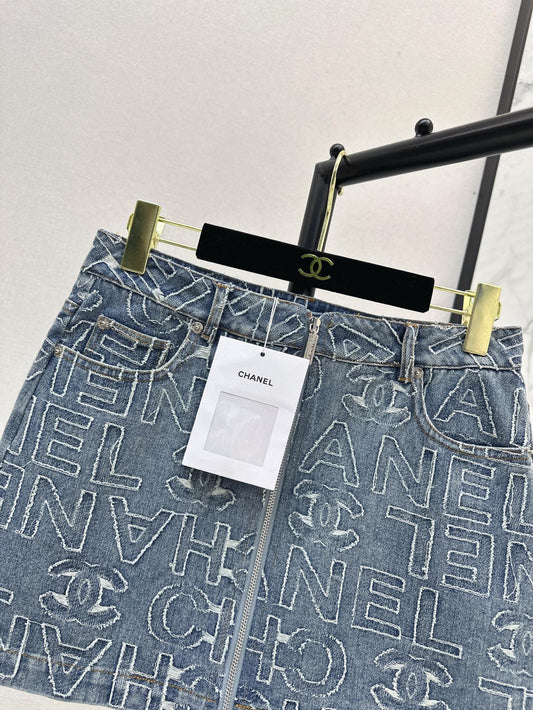Ch 25ss embroidered denim SKIRT
