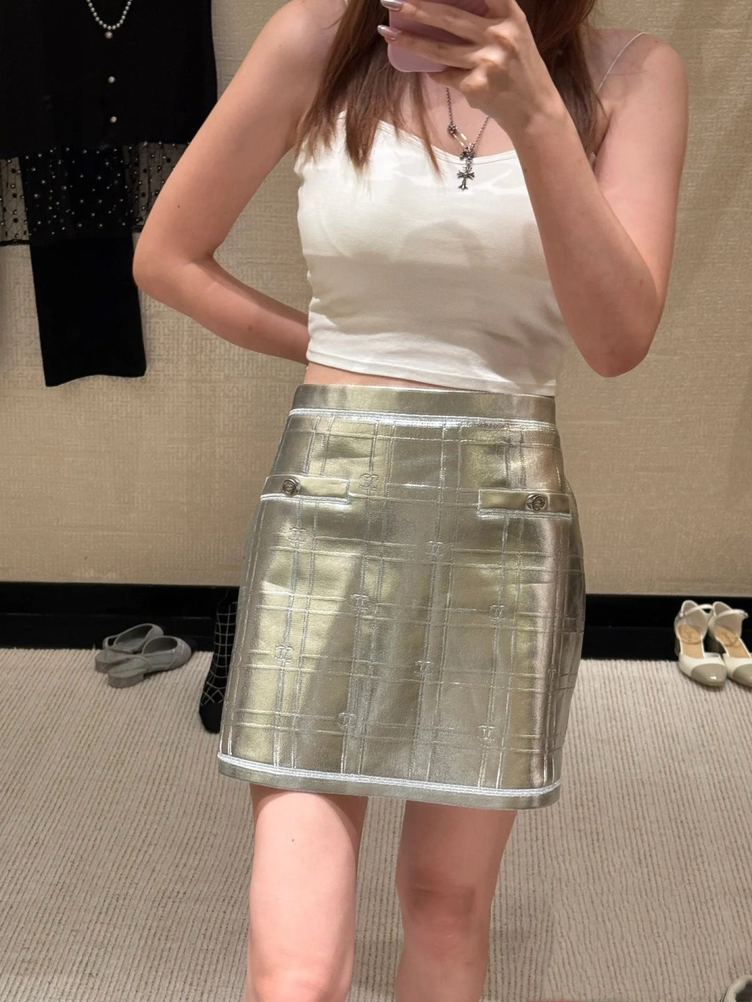 Chan 25ss leather skirt