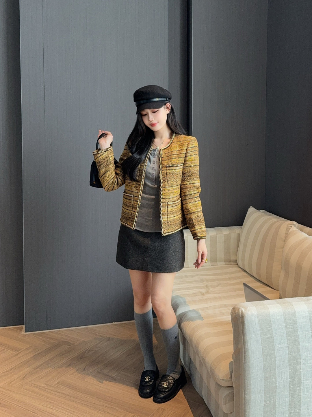 Chan 25fw chain-trimmed jacket