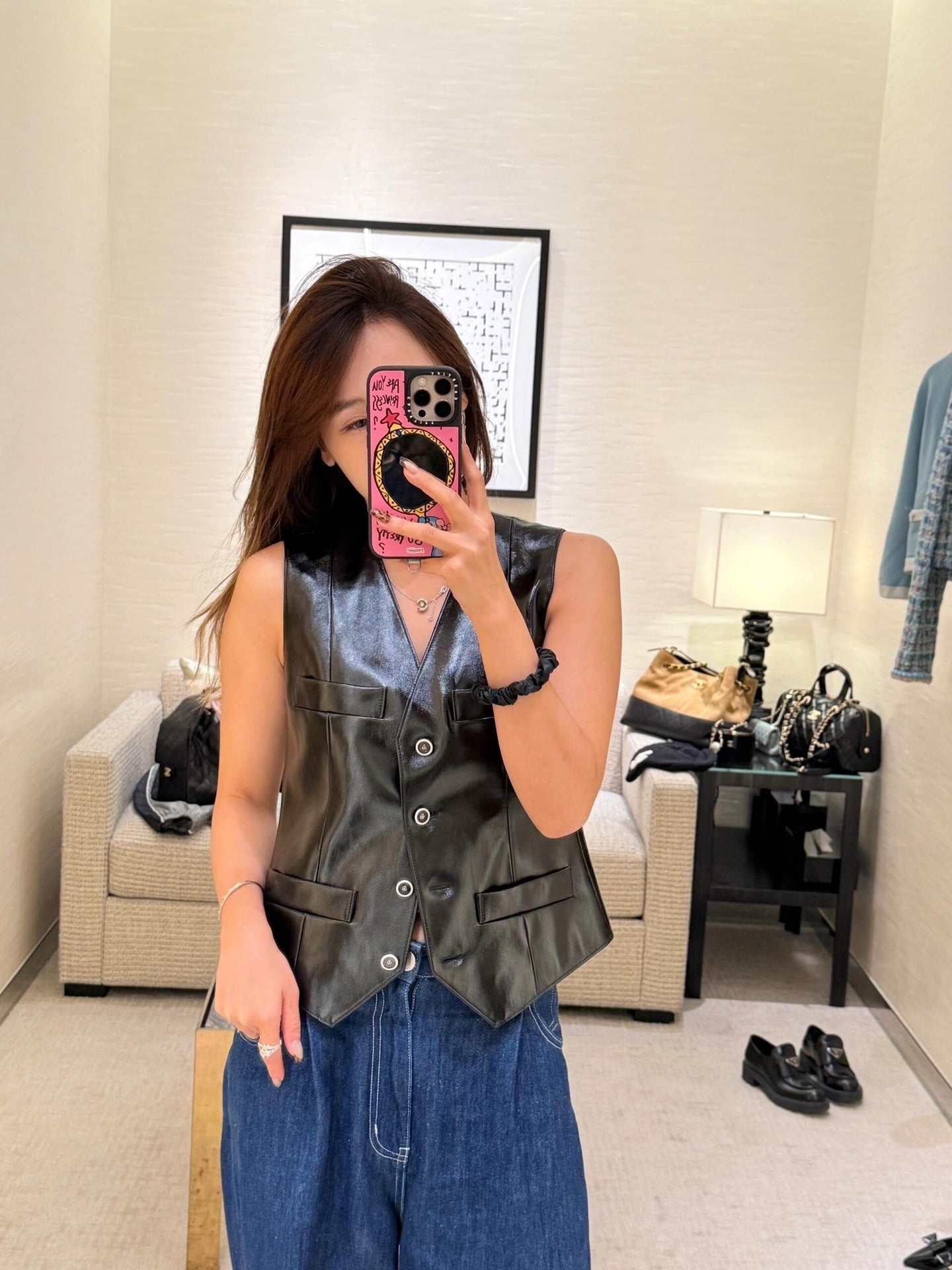 Chan 25fw leather vest