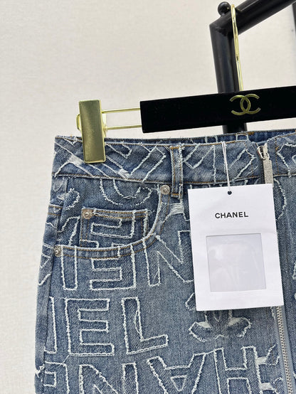 Ch 25ss embroidered denim SKIRT