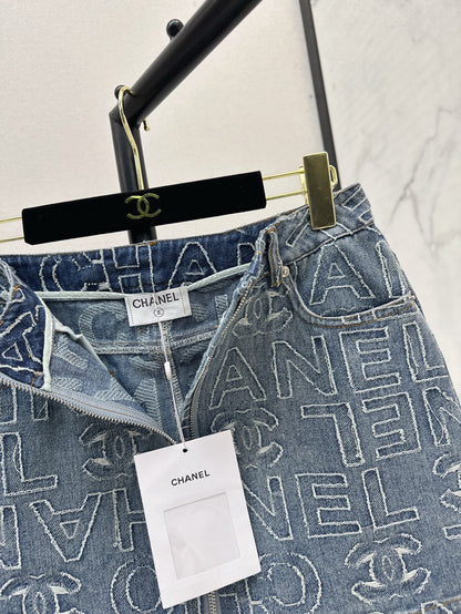 Ch 25ss embroidered denim SKIRT
