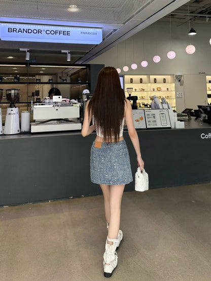 Ch 25ss embroidered denim SKIRT