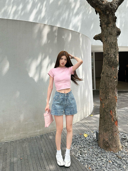 Ch 25ss embroidered denim short
