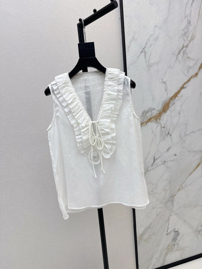 ch 25ss linen ruffle vest