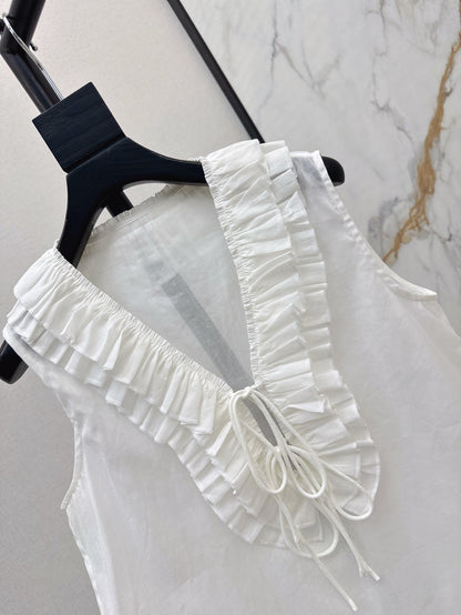 ch 25ss linen ruffle vest