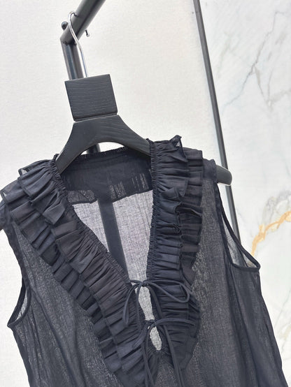 ch 25ss linen ruffle vest