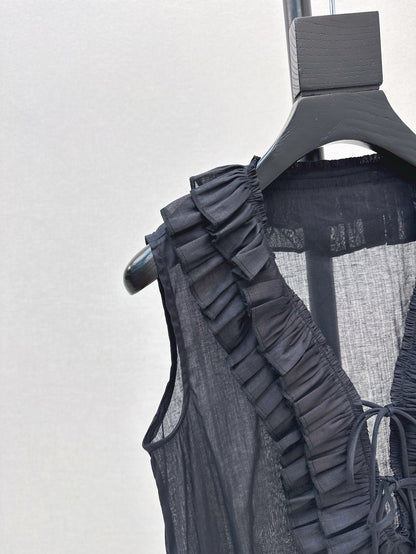 ch 25ss linen ruffle vest
