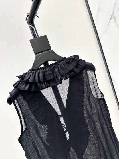 ch 25ss linen ruffle vest