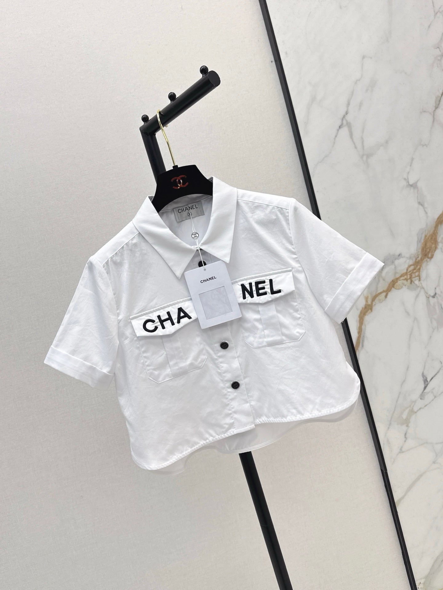 Ch 25ss embroidered crop shirt