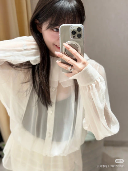 Chan 25ss ruffle Silk shirt