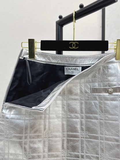 Chan 25ss leather skirt