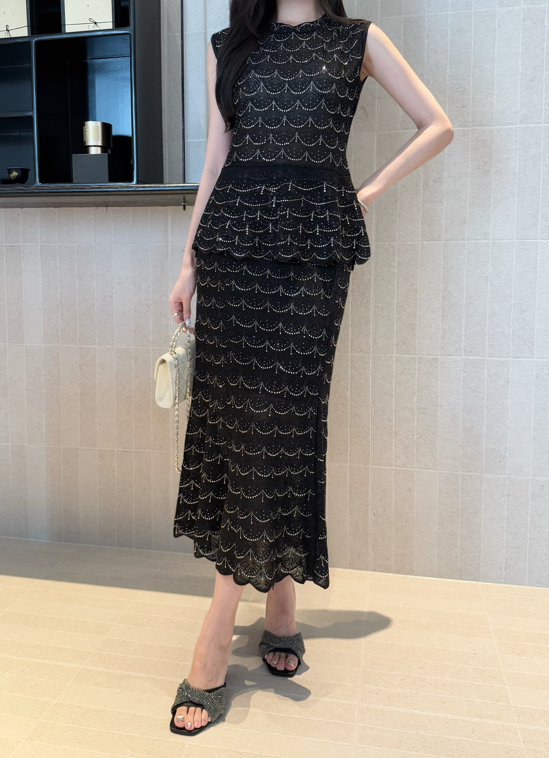 Chan 25ss beaded suit