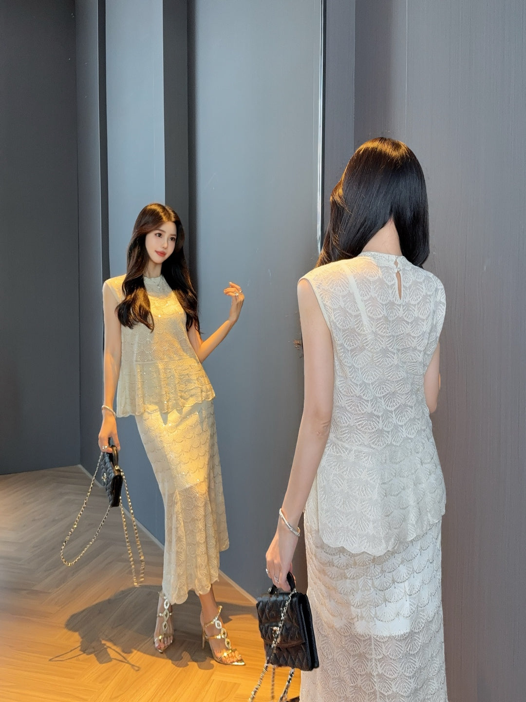 Chan 25ss beaded suit