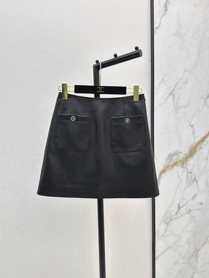 Chan 25fw leather skirt