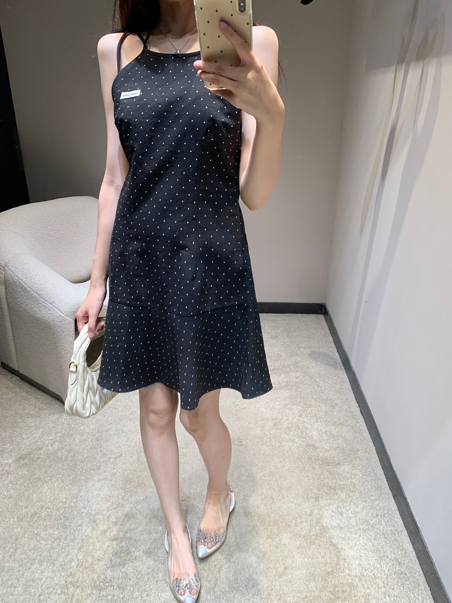 Miu 25fw polka dot slip dress