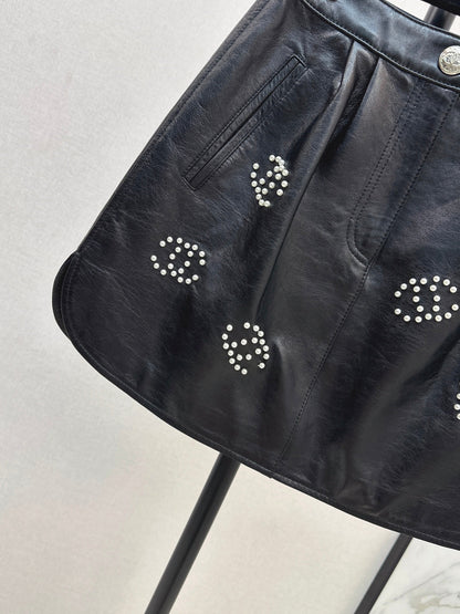 Chan 25fw leather skirt