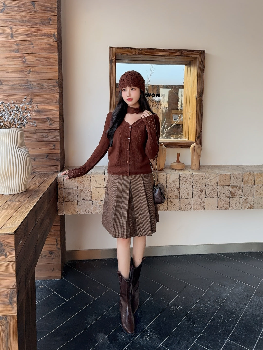 Chan 25fw cardigan hat set